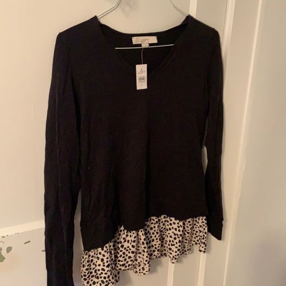 New with tags loft black v neck sweater with blouse hem on bottom - Picture 1 of 4